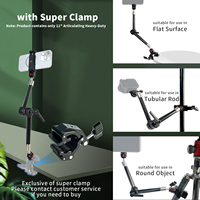 Bras articulé en alliage d'aluminium avec double rotule flexible noir+argent, trous 1/4" et 3/8" pour fixation d'appareil photo reflex numérique, moniteur, lumière et micro