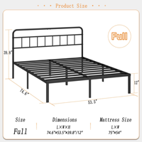 Cadre de lit en métal pleine grandeur avec tête de lit minimaliste, base plateforme, lattes robustes, design moderne blanc, rangement intégré pour chambre à coucher