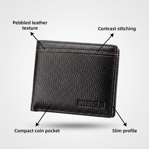 WRIZA <b>Men's</b> Genuine Leather Slim Fold <b>Wallet</b> Vintage Zipper <b>Black</b> Minimalist Daily Use New Arrival Business-Grade RFID Blocking - Product Image 4