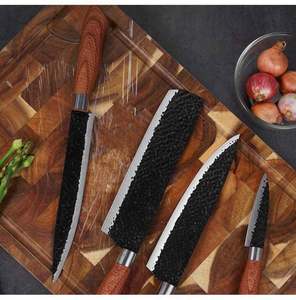 Ensemble de 6 couteaux à légumes en acier inoxydable forgé à motif martelé, écologique, avec boîte à clapet pour cadeau - Product Image 3