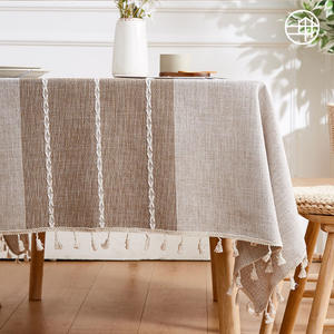 Modern Minimalist Rectangular <b>Tablecloth</b> Cotton <b>Linen</b> Blend Heat Resistant Stripe Pattern Home Dining Table Cover With Tassels - Product Image 2