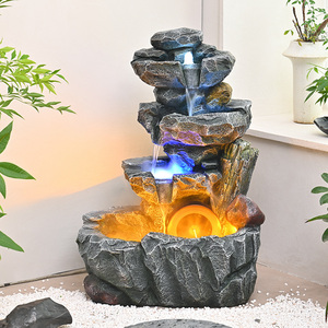 Cour extérieure jardin balcon pierre aménagement paysager décoration circulaire LED eau courante ornement fontaine fibre de verre automne - Product Image 3