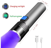 Lampe torche UV à zoom rechargeable par USB, lumière LED UV portative avec corps en alliage d'aluminium, indice IP55, 3500LM, intensité réglable