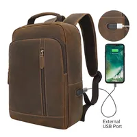 Sac à dos en cuir avec USB personnalisé Style rétro marron sac à dos pour ordinateur portable sac à dos de voyage en cuir véritable pour hommes