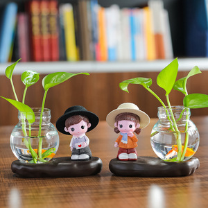 Lindos Muñecos de Pareja, Macetas Hidropónicas para Pothos, Decoración de Mesa, Adorno para Escritorio de Oficina, Artesanía de Resina Hecha a Mano, Regalo para Cumpleaños - Product Image 3