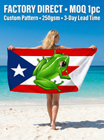 Serviette de plage en microfibre à séchage rapide, sans sable, moderne, pour l'été, avec impression photo du drapeau des grenouilles Coqui de Porto Rico, logo personnalisé, pour la gym et le sport