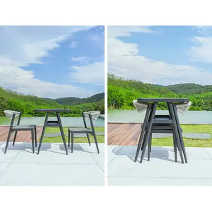 Fransız Modern uzay tasarrufu Metal alüminyum Patio Bistro yemek sandalyesi ve masa bahçe mobilyaları halat hintkamışı mobilya seti