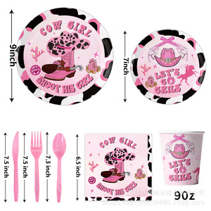 Artículos de Fiesta de Cumpleaños Vaqueros del Oeste Color Rosa, 60-80 Piezas, Decoraciones, Vajilla, Platos, Vasos, Banderines para Celebración de Niñas - Product Image 2