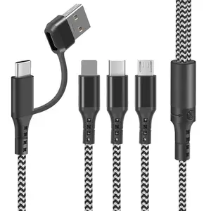 Nova Chegada Nylon Braid 1.2M 5 em 1 Tipo C para USB 3A Universal Rápido Cabo de Carregamento USB para iPhone Samsung Huawei Xiaomi Tablets