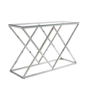 New Modern Style Clear Glass Stainless Steel Frame Hotel Living Room Entry <b>Console</b> <b>Table</b> - Product Image 1
