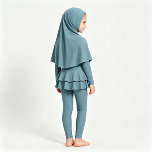 Kids <b>Modest</b> Swimwear 3PCS Full Coverage Swimsuit with Hijab Long Sleeve Girls Beach Swim <b>Set</b> - Product Image 5