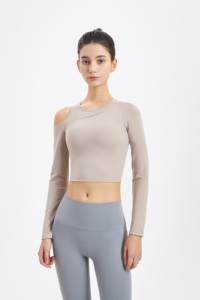 Dài Tay Áo Lao Động Tập Thể Dục T-Shirt Strapless Thể Thao Yoga Mặc Làm Bằng Polyester Cho Tập Thể Dục Xe Đạp Và Bóng Yoga - Product Image 4