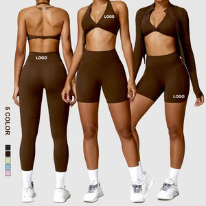 Set Yoga Personalizzati all'Ingrosso, Abbigliamento da Palestra, Completi Sportivi, Reggiseno Sportivo, Giacca, Leggings a Vita Alta per Donne - Product Image 1
