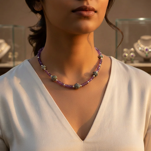 Collier en perles d'améthyste de style bohème pour femmes, accents en argent 925, bijoux à porter au quotidien - Product Image 1