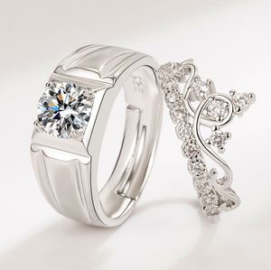 925 Silver Plated Zircon Crown Men Women Couple <b>Ring</b> Shiny Diamond Crown Design Couple <b>Ring</b> Weeding Engagement <b>Adjustable</b> <b>Ring</b> - Product Image 2