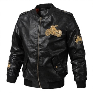RNSHANGER Mens Vintage Motorcycle <b>Jacket</b> Fashion <b>Biker</b> PU Overcoat Stand Collar Letter Pattern Autumn Fleece - Product Image 3