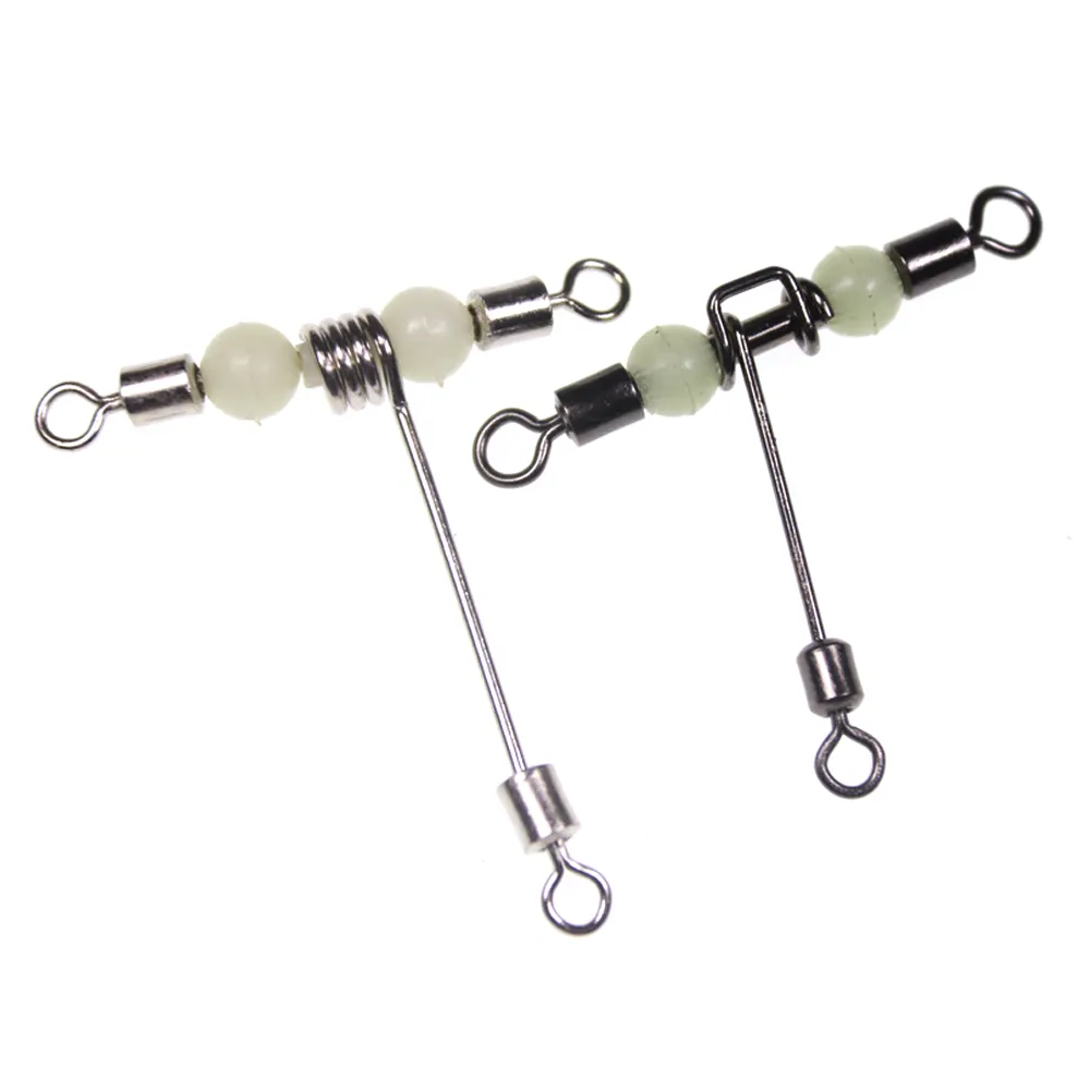 Wholesale T-shape Luminous Cross-line Rolling Swivel With Pearl Beads 3 Way Swivel Fishing Rigs Connector Fishing Accessories