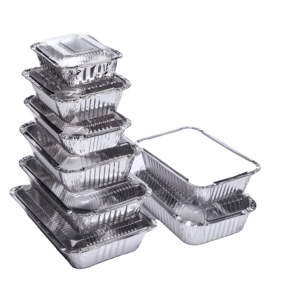 Recipiente de aluminio de 500 piezas, proveedor de bandejas de alimentos con tapa, platos de aluminio para llevar directos de fábrica, fiambrera de alimentos de papel de aluminio