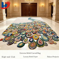 Tapis HENGJIU tufté à la main, plumes de paon 3D, 100% laine, ultra haute densité, tapis sculpté en relief extrême, luxe, hall d'hôtel