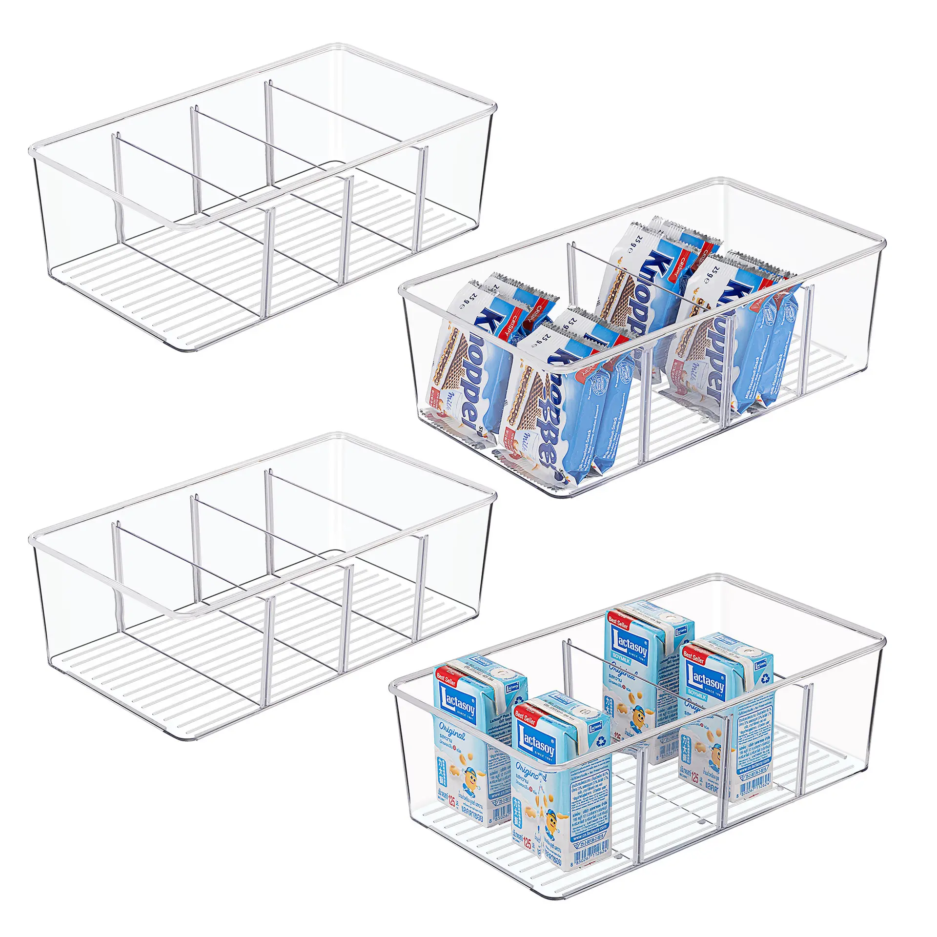 Пластиковая прозрачная стойка для хранения кофейных чайных пакетиков, специй, штабелируемые кухонные органайзеры для холодильника, контейнеры для холодильника с 4 разделителями