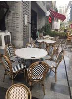 Toptan Özel Dayanıklı Dış Mekan Restoran Yemek Masası Siyah Mermer Üst Tabla Metal Ayaklı Bistro Katlanabilir Otel Oturma Odası