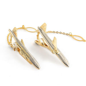 Fermacravatta in oro personalizzato lunetta in bianco High-End pilota aereo aereo fermacravatta con catena per gli uomini - Product Image 1