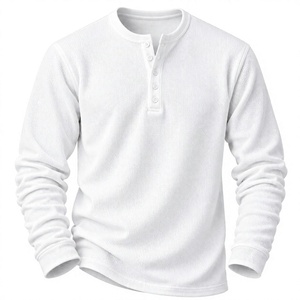 <b>Men's</b> White <b>Long</b> Sleeve Button Henley Hoodie Sweatshirt Knitted Cotton Casual Regular Fit Autumn Wear Waffle Anti-Wrinkle - Product Image 1