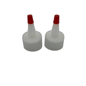 Tapas dispensadoras de 28 mm para botellas de plástico a prueba de fugas para uso químico con punta roja natural y orificio de 0.030. - Product Image 1