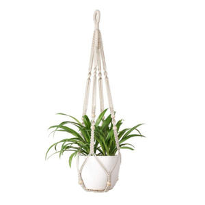 <span class=keywords><strong>Porte</strong></span>-pot de fleur en corde de coton nouée à la main avec perles en <span class=keywords><strong>bois</strong></span> pour la décoration de bureau à domicile - Product Image 2