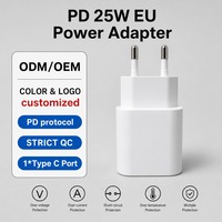 Cargador de Pared de Carga Rápida PD de 25 W con Puerto Único Tipo C, Enchufe Europeo, Adaptador de Corriente con Protección Contra Sobrecargas, Enchufe de Viaje Portátil