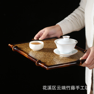 Bamboo Woven <b>Tea</b> <b>Tray</b> 60cm Lacquered Frame Dry Brewing Storage Coaster Long Cup Holder - Product Image 4