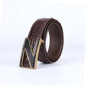 Cintura <span class=keywords><strong>in</strong></span> Pelle di Coccodrillo Siamese Tailandese Importata con Fibbia Liscia e Fibbia a Piastra <span class=keywords><strong>in</strong></span> Osso per Mezza Età - Product Image 2