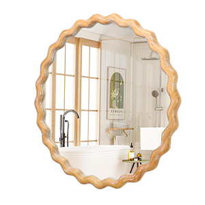 Miroir mural rond ondulé de 27,5 pouces, style ferme en bois, pour salle de bain, coiffeuse, chambre, entrée, salon - Product Image 5