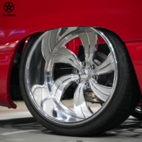 Velg Truk Pikap Chrome Turbine 6 Palang Ukuran 20 22 24 26 28 Inci Custom Offset PCD Dibuat Sesuai Pesanan Cocok untuk Truk Chevy yang Diturunkan