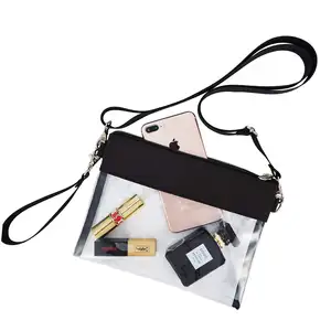 Women Black Transparent See Through Crossbody Bags PVC Clear Purse Stadium Approved Bag With Adjustable Strap For Concert Sports