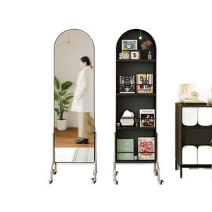 Specchio mobile a figura intera, porta riviste in stile antico, specchio decorativo girevole da terra per libri e giornali - Product Image 1