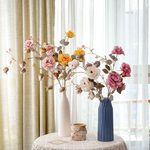 Roses artificielles CallaFloral, branche unique, rose beige, rouge, jaune, rose, polyester, décoration d'intérieur, bouquet de mariage - Product Image 1