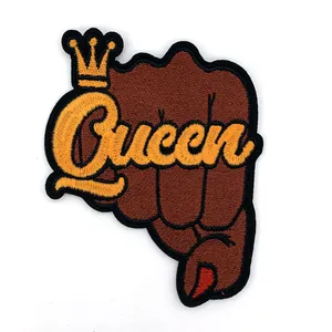 Embroidered Iron On Applique Black Queen Fist Crown Feminism Patches