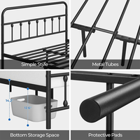 Base de Cama de Plataforma de Metal Clásica de Terciopelo Negro con Diseño Minimalista, Base para Colchón con Almacenamiento para Apartamentos y Hoteles