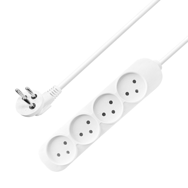 Israel 4-Outlet 16A White Universal Multi Plug Extension Socket with SDK Support for Household Use