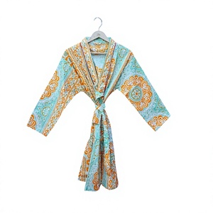 Bata Kimono de Algodón Orgánico Ligero y Elegante con Estampado Floral para Mujer, Manga Larga, Ropa de Dormir Suave para Primavera, Uso Diario, con Elástico Frontal - Product Image 1