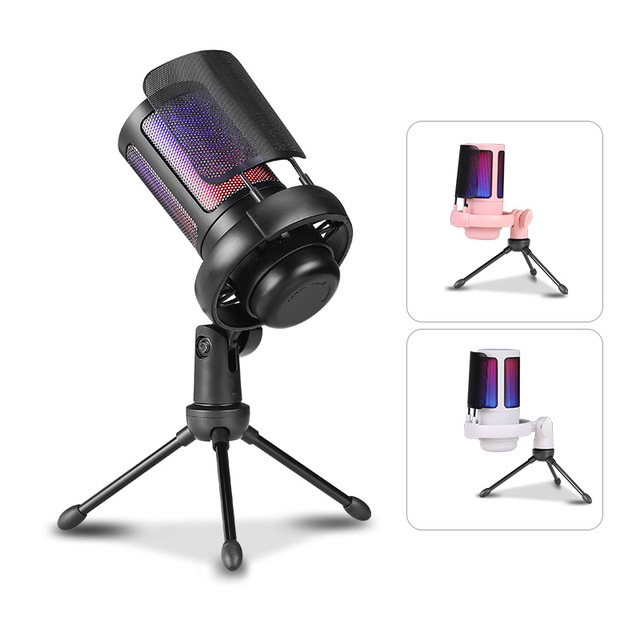 ME6S Professional Condenser Gaming Microphone USB Hypercardioid RGB Lighting Noise Cancelling Lightweight Wired for Studio