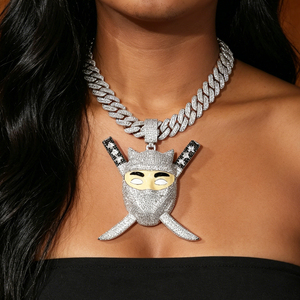 Collier pendentif Ninja personnalisé de luxe, style Hip Hop, avec <span class=keywords><strong>épée</strong></span> amovible, serti de gros zircons cubiques et émail, pour hommes - Product Image 5