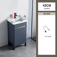 Meuble-lavabo de salle de bain blanc de luxe avec armoire bleue en alliage d'aluminium, double vasque, porte pleine hauteur et lavabo en céramique intégré
