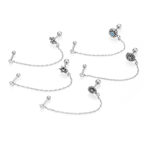 YW 18K Chapado en oro de acero inoxidable Zirconia cúbica <span class=keywords><strong>Doble</strong></span> colgante Oreja Cartílago Stud Helix Piercing Pendientes Stud - Product Image 4