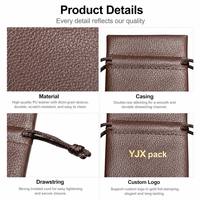 Kantong Serut Kulit PU Kustom Tas Perhiasan Kulit Imitasi Coklat Hitam Kantong Serut Kulit Kecil OEM MOQ 100