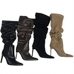 Bottes hautes à talons pour femmes, directement de l'usine, pour l'hiver |   Microfibre PU extensible personnalisée OEM/ODM pour femmes - Product Image 1