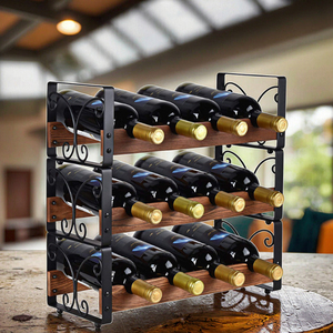 Support de stockage de vin empilable à 3 niveaux debout libre présentoir pliable en bois et métal fabrication porte-<span class=keywords><strong>bouteille</strong></span> de vin de comptoir - Product Image 2
