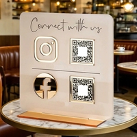 Letrero de Acrílico Personalizado para Mesa con Código QR de Facebook e Instagram, Letrero Comercial para Redes Sociales, Letrero Sostenible para Bodas