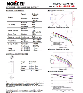 Molicel P30B 3000mah 30A 锂离子电池，适用于无人机、电动车辆和无人机 - Product Image 2